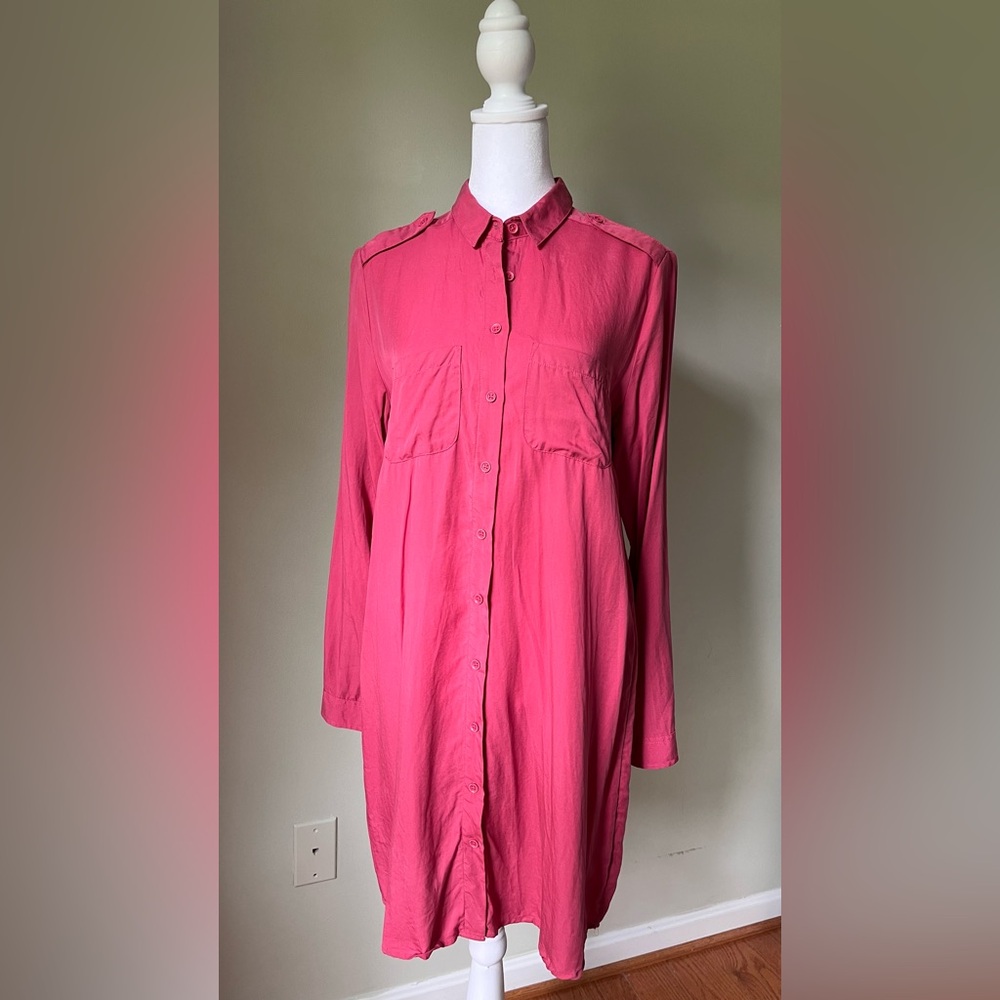 LC Waikiki, Women’s Fuchsia Long Sleeve cotton Shirt dress, size XS